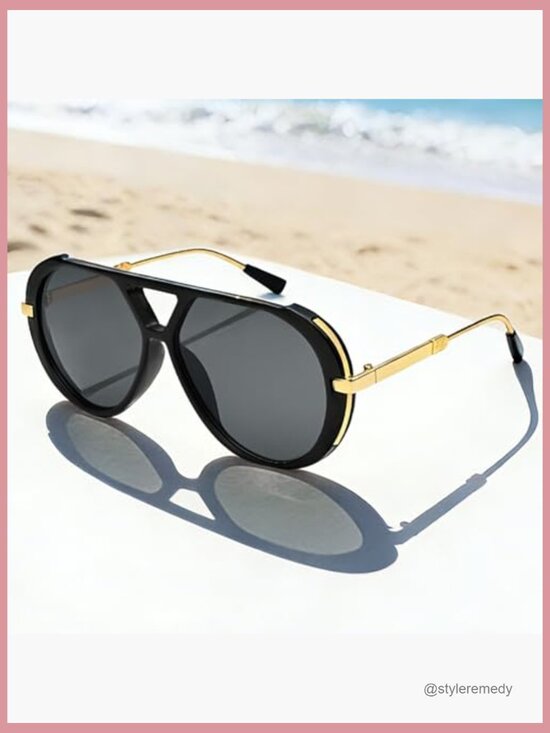 Oversized Aviator Sunglasses with UV400 Protection, Lightweight Plastic Frame main image 5